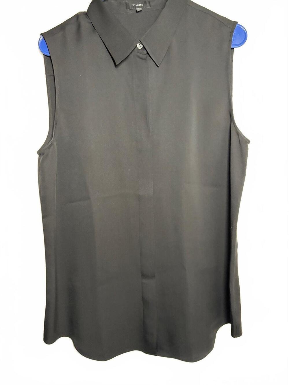 Theory Black Silk sleeveless button up blouse L